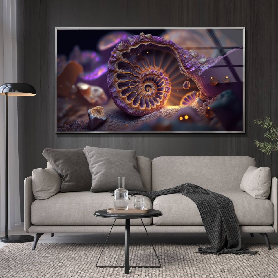 Mor Spiral Fosil Cam Tablo – Doğanın Derinliklerinden Gelen Sanat | CF0777
