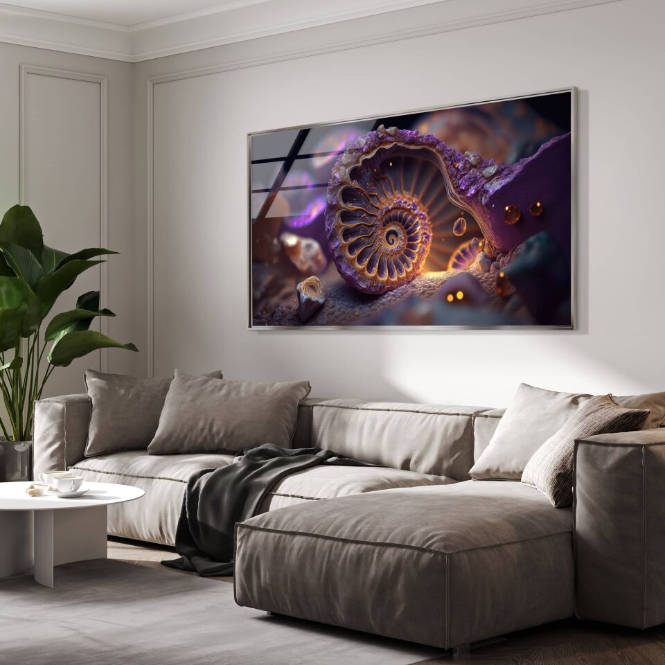 Mor Spiral Fosil Cam Tablo – Doğanın Derinliklerinden Gelen Sanat | CF0777