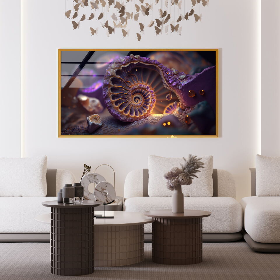 Mor Spiral Fosil Cam Tablo – Doğanın Derinliklerinden Gelen Sanat | CF0777