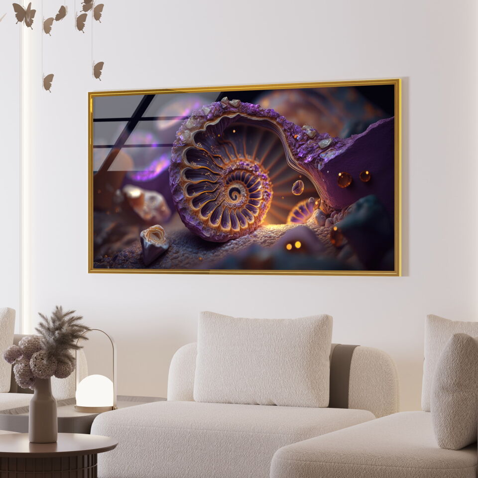 Mor Spiral Fosil Cam Tablo – Doğanın Derinliklerinden Gelen Sanat | CF0777