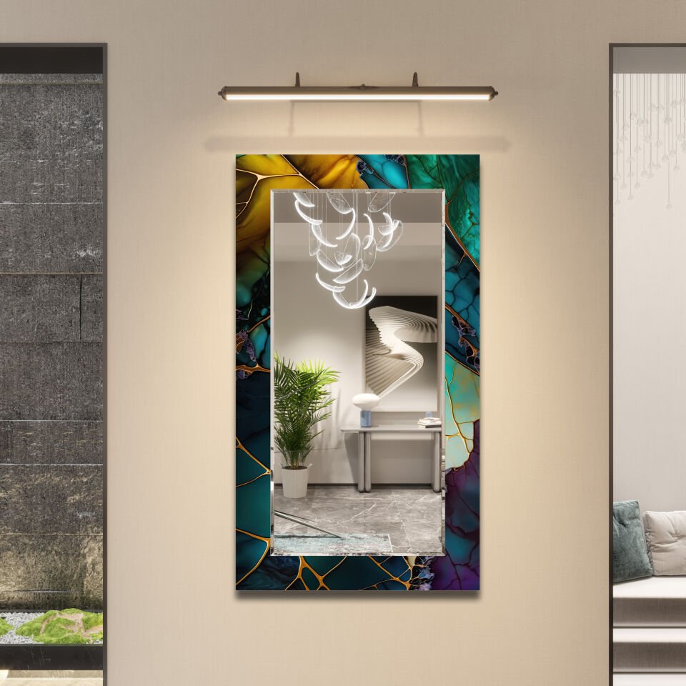 Yeşil Mermer Desenli Modern Dekoratif Duvar Aynası | CFM-0018-DİKEY