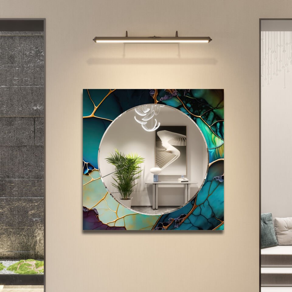 Yeşil Mermer Desenli Modern Dekoratif Duvar Aynası | CFM-0018-KARE