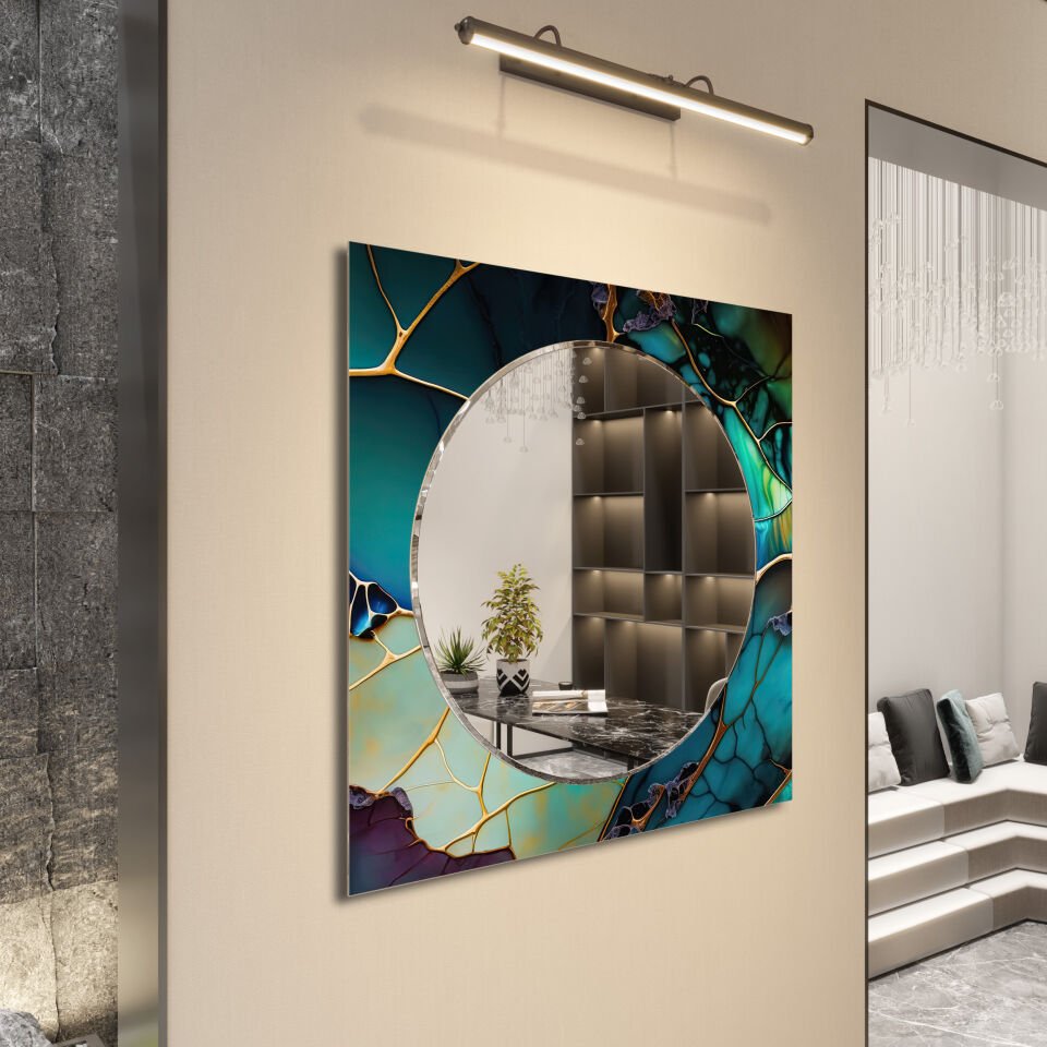Yeşil Mermer Desenli Modern Dekoratif Duvar Aynası | CFM-0018-KARE