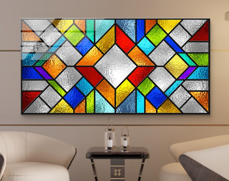 Renkli Vitray Desenli Cam Tablo – Modern Sanatın Işıltısını Duvarlarınıza Taşıyın | CF0668