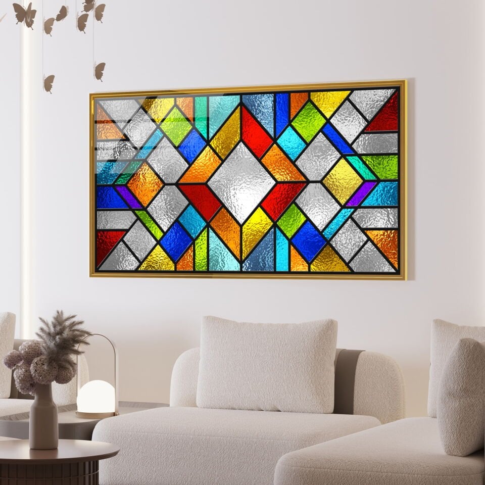 Renkli Vitray Desenli Cam Tablo – Modern Sanatın Işıltısını Duvarlarınıza Taşıyın | CF0668