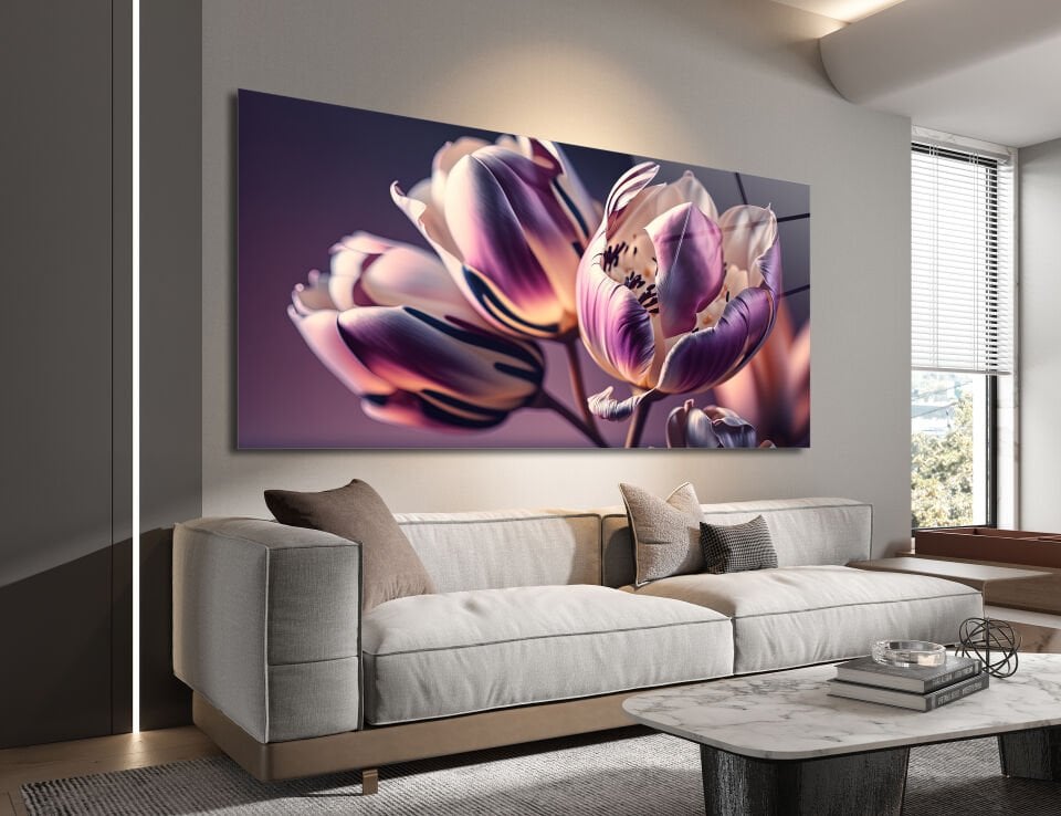 MODERN LALE DESENLİ CAM TABLO – ZARAFET VE ESTETİĞİN BULUŞMASI | CF0585