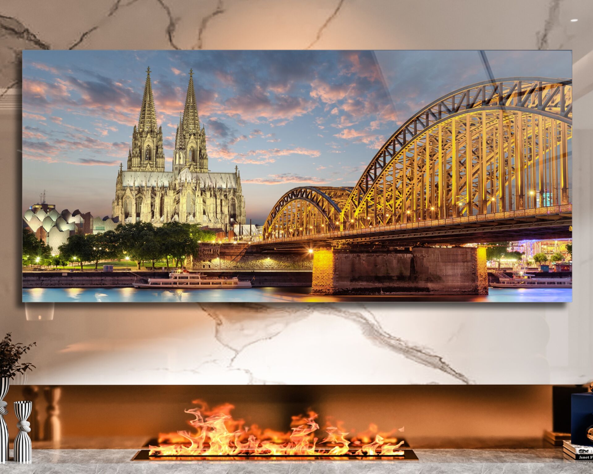Köln Katedrali ve Hohenzollern Köprüsü Manzaralı Cam Tablo | CF0038