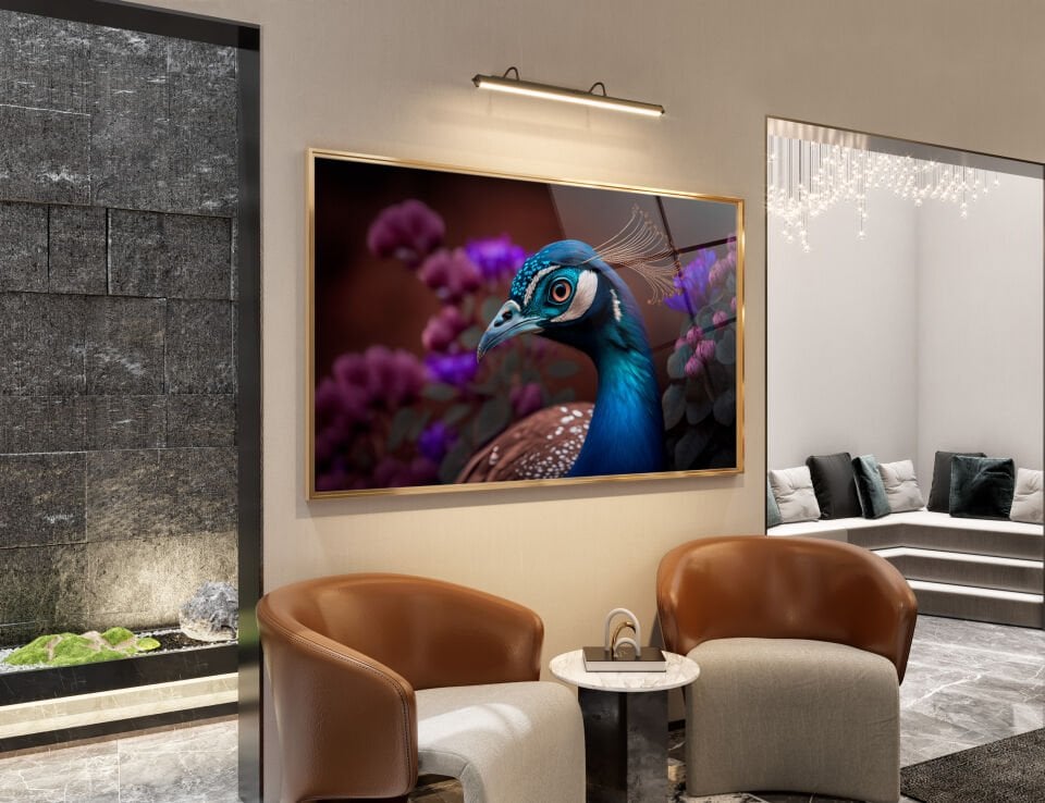 ZARİF TAVUS KUŞU DESENLİ MODERN CAM TABLO | CF0562