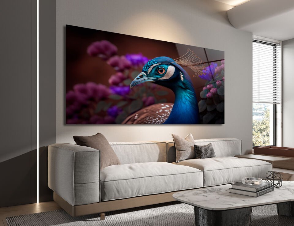ZARİF TAVUS KUŞU DESENLİ MODERN CAM TABLO | CF0562