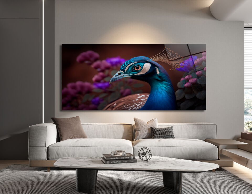 ZARİF TAVUS KUŞU DESENLİ MODERN CAM TABLO | CF0562