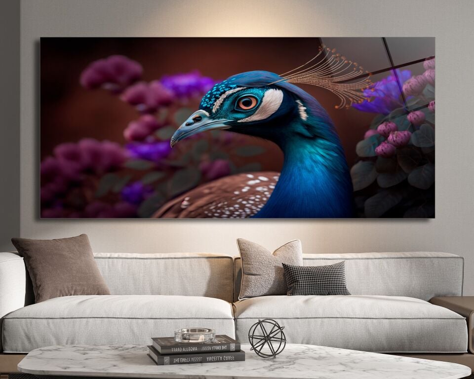 ZARİF TAVUS KUŞU DESENLİ MODERN CAM TABLO | CF0562