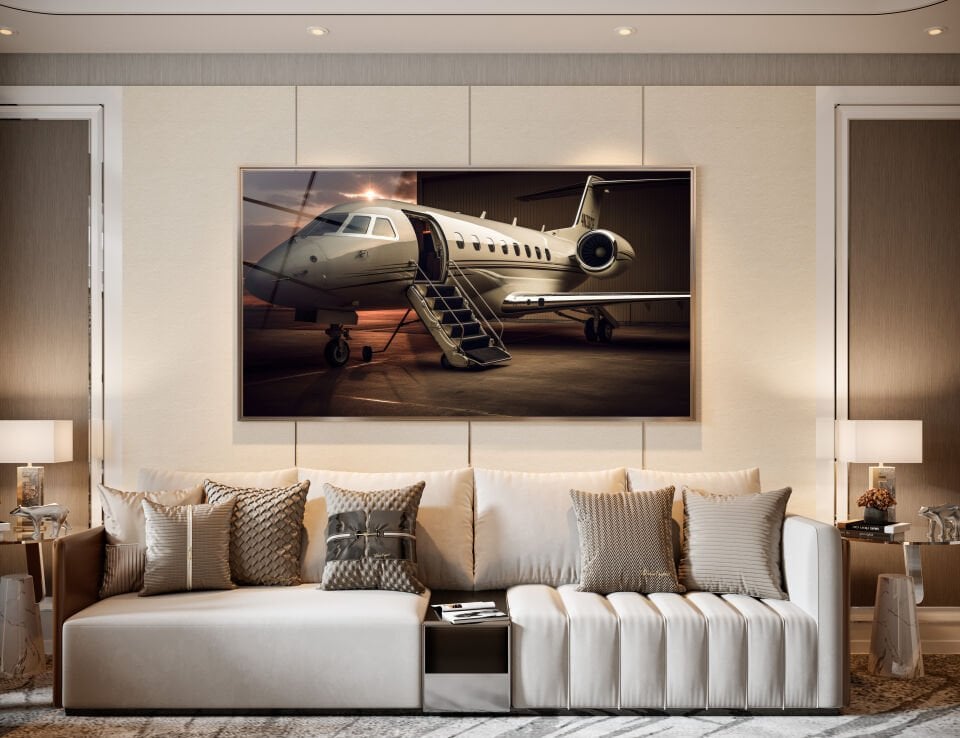 Lüks Jet Uçak Temalı Cam Tablo – Modern Duvar Dekoru | CF0568