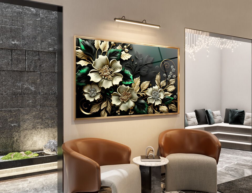 3D Çiçek Desenli Modern Cam Tablo – Zarafetin Sanatla Buluştuğu An | CF0569