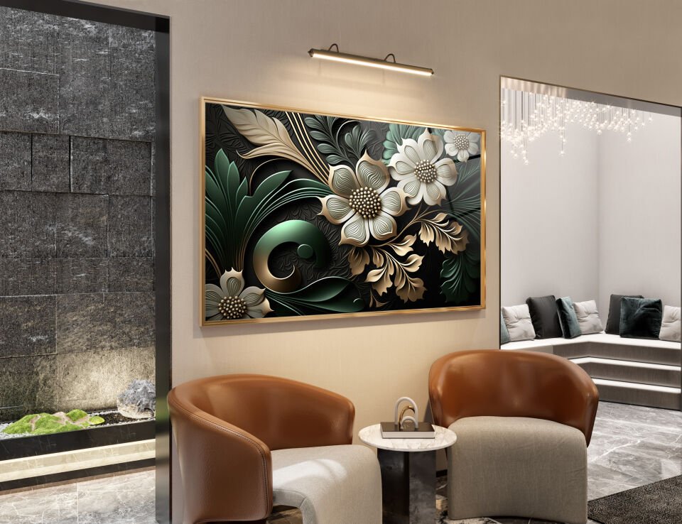 3D Çiçek Desenli Modern Cam Tablo – Zarafetin Sanatla Buluştuğu An | CF0570