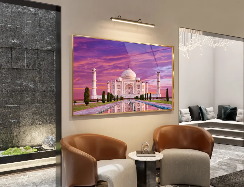 Taj Mahal Manzaralı Cam Tablo | Mor Gün Batımı Fonlu | CF0121