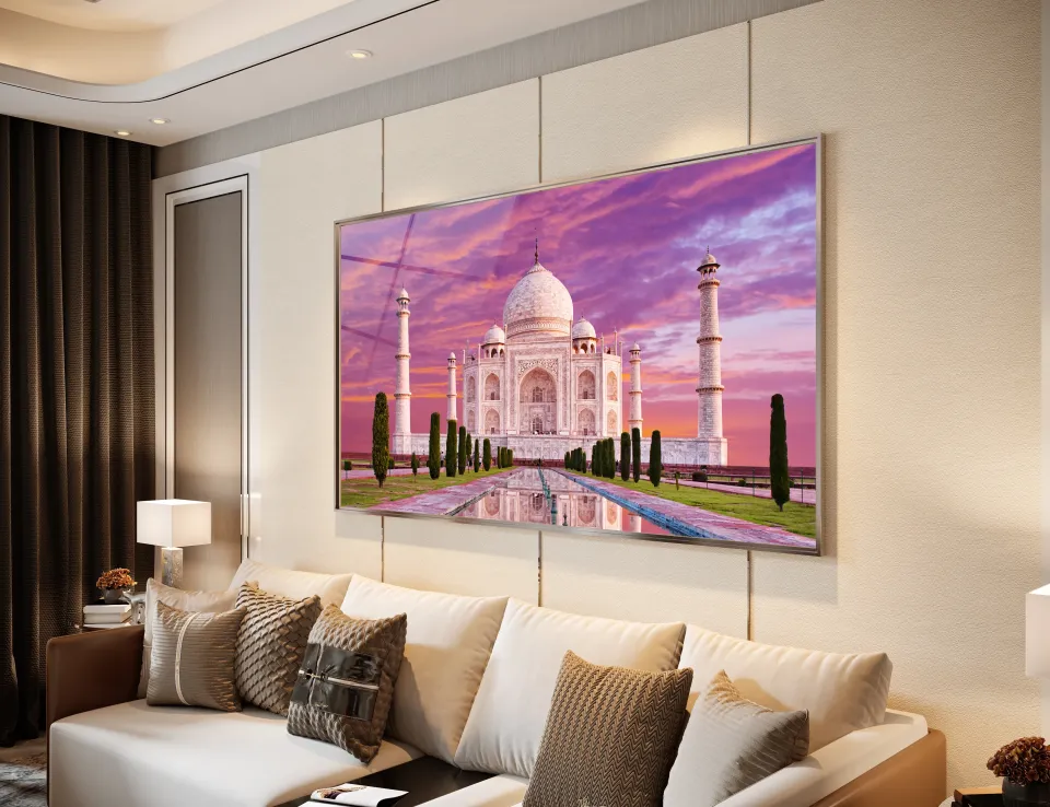 Taj Mahal Manzaralı Cam Tablo | Mor Gün Batımı Fonlu | CF0121