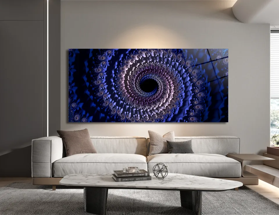Spiral Formlu Soyut Mavi Cam Tablo | Modern Sanat Tasarımı | CF0128