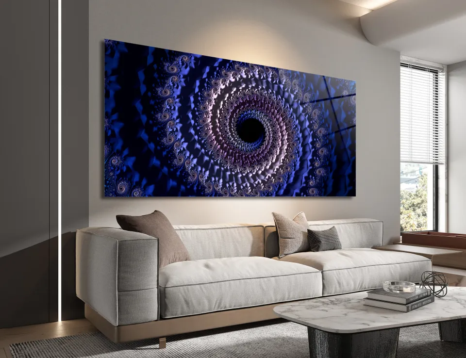 Spiral Formlu Soyut Mavi Cam Tablo | Modern Sanat Tasarımı | CF0128
