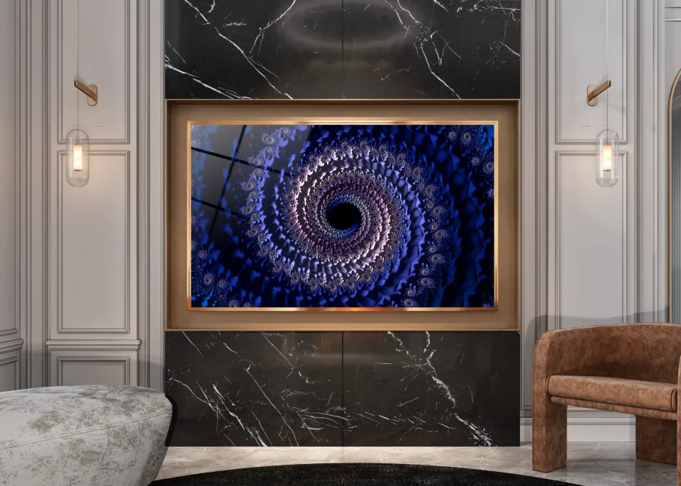 Spiral Formlu Soyut Mavi Cam Tablo | Modern Sanat Tasarımı | CF0128