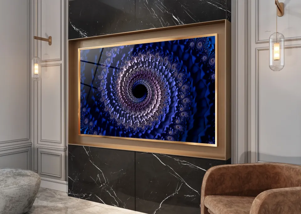 Spiral Formlu Soyut Mavi Cam Tablo | Modern Sanat Tasarımı | CF0128