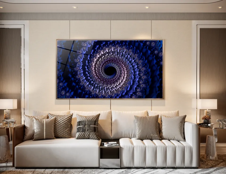Spiral Formlu Soyut Mavi Cam Tablo | Modern Sanat Tasarımı | CF0128