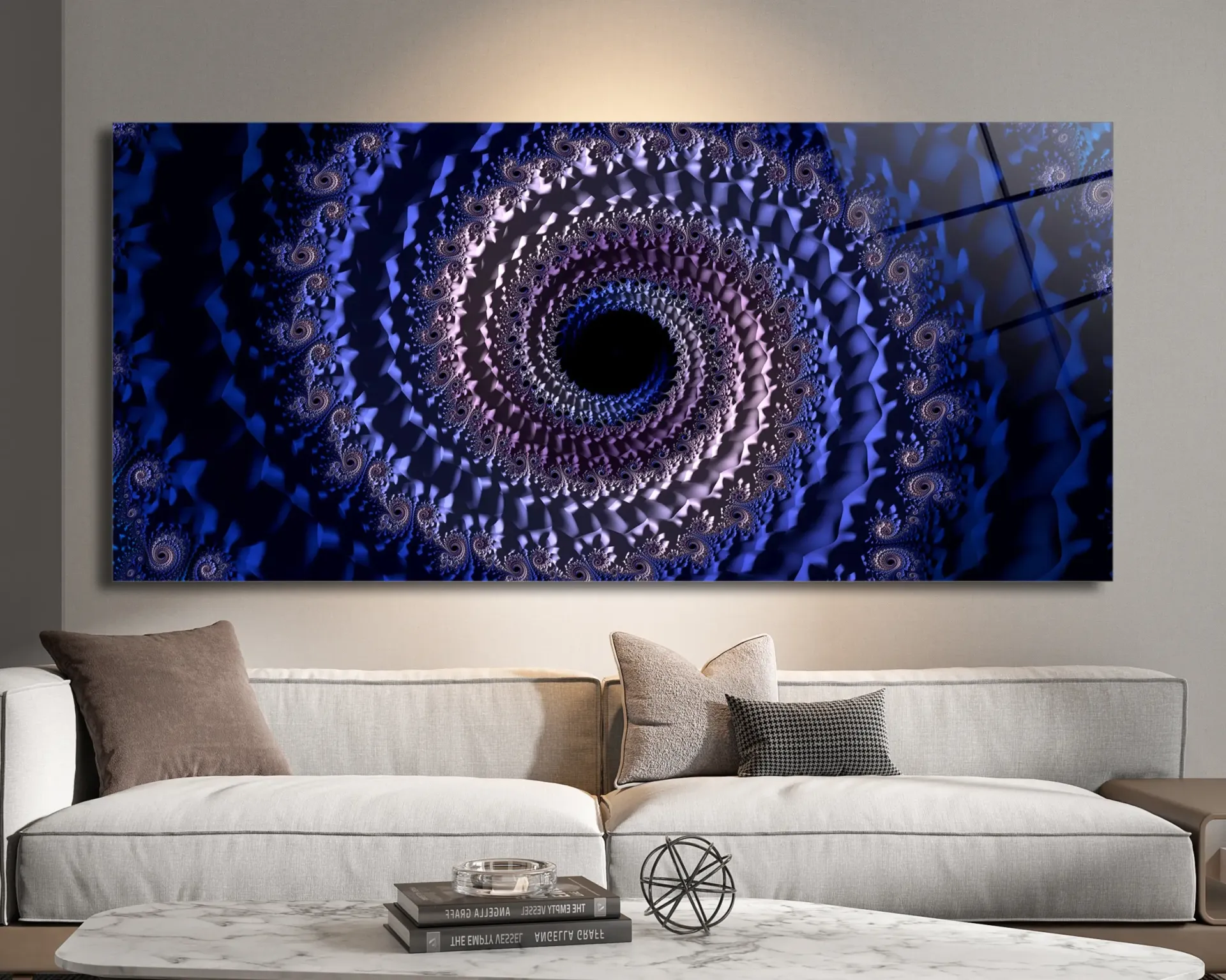 Spiral Formlu Soyut Mavi Cam Tablo | Modern Sanat Tasarımı | CF0128