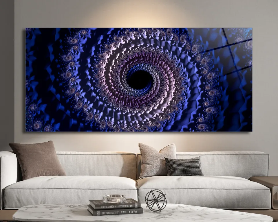 Spiral Formlu Soyut Mavi Cam Tablo | Modern Sanat Tasarımı | CF0128