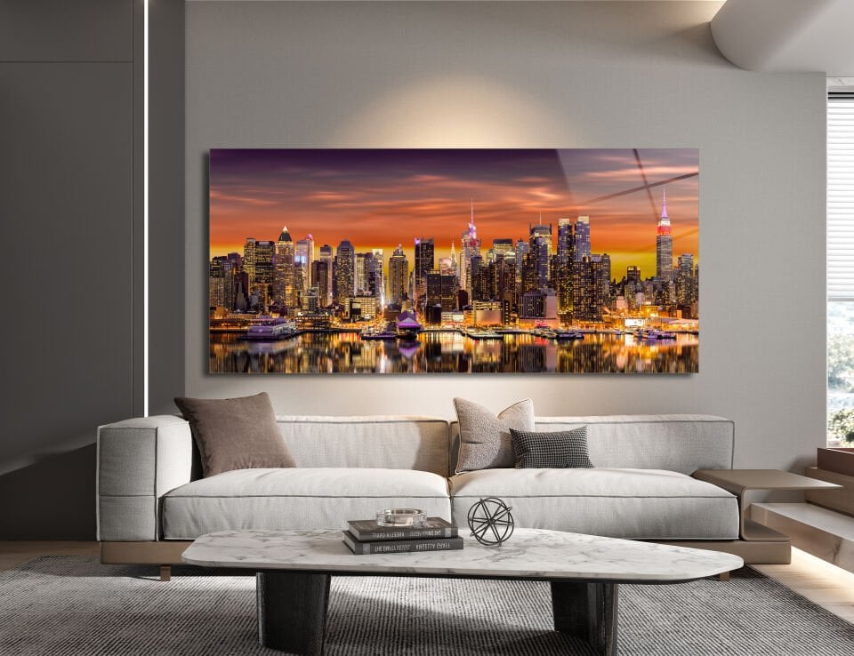 New York Şehir Silüeti Günbatımı Cam Tablo | CF0052
