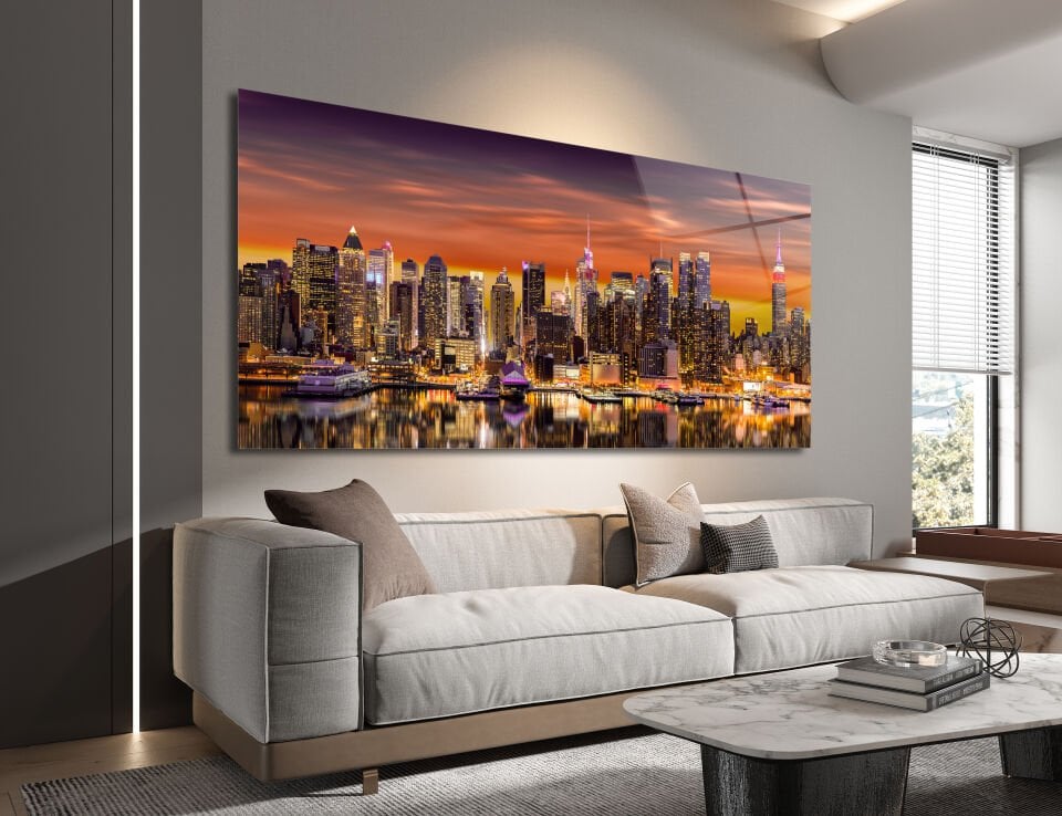 New York Şehir Silüeti Günbatımı Cam Tablo | CF0052