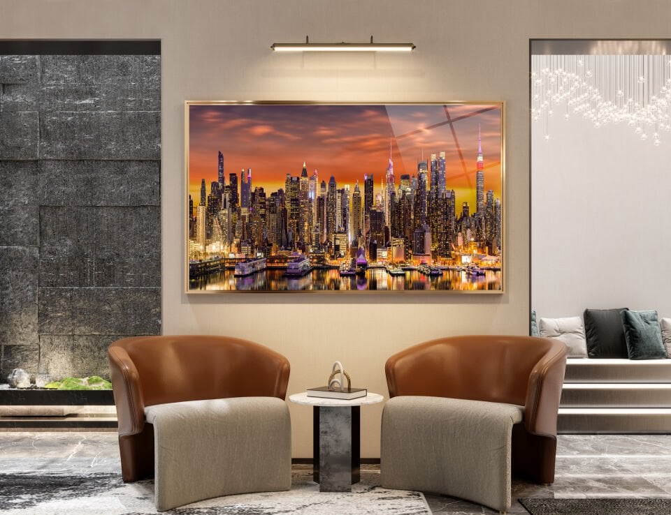 New York Şehir Silüeti Günbatımı Cam Tablo | CF0052