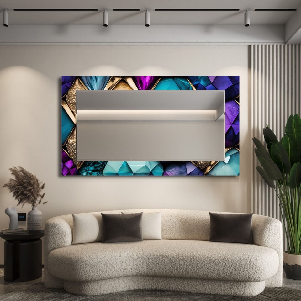 LÜKS KRİSTAL DESENLİ CAM AYNA TABLO – MODERN DUVAR DEKORASYONU | CFM-0035-YATAY