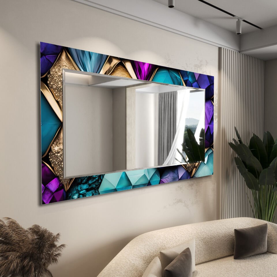 LÜKS KRİSTAL DESENLİ CAM AYNA TABLO – MODERN DUVAR DEKORASYONU | CFM-0035-YATAY