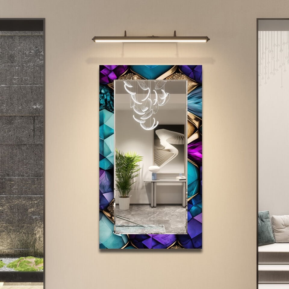 LÜKS KRİSTAL DESENLİ CAM AYNA TABLO – MODERN DUVAR DEKORASYONU | CFM-0035-DİKEY