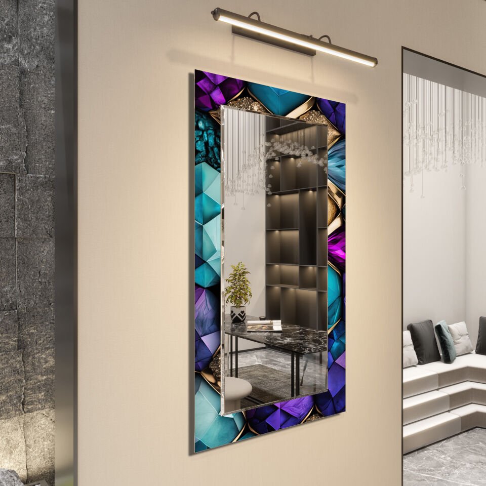 LÜKS KRİSTAL DESENLİ CAM AYNA TABLO – MODERN DUVAR DEKORASYONU | CFM-0035-DİKEY