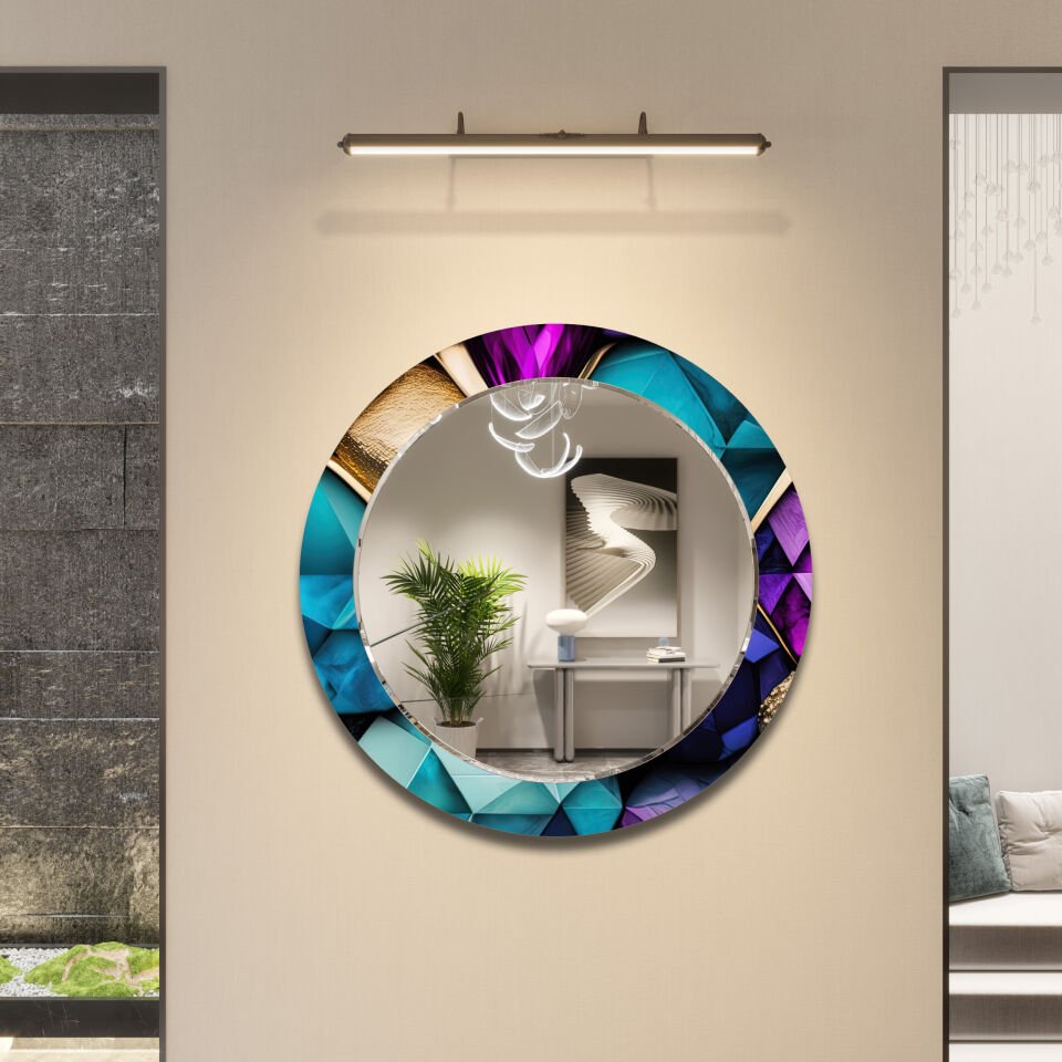 LÜKS KRİSTAL DESENLİ CAM AYNA TABLO – MODERN DUVAR DEKORASYONU | CFM-0035-YUVARLAK