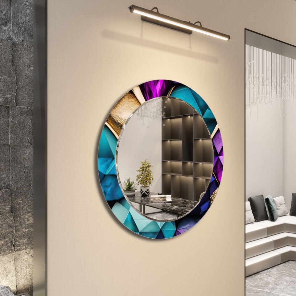 LÜKS KRİSTAL DESENLİ CAM AYNA TABLO – MODERN DUVAR DEKORASYONU | CFM-0035-YUVARLAK