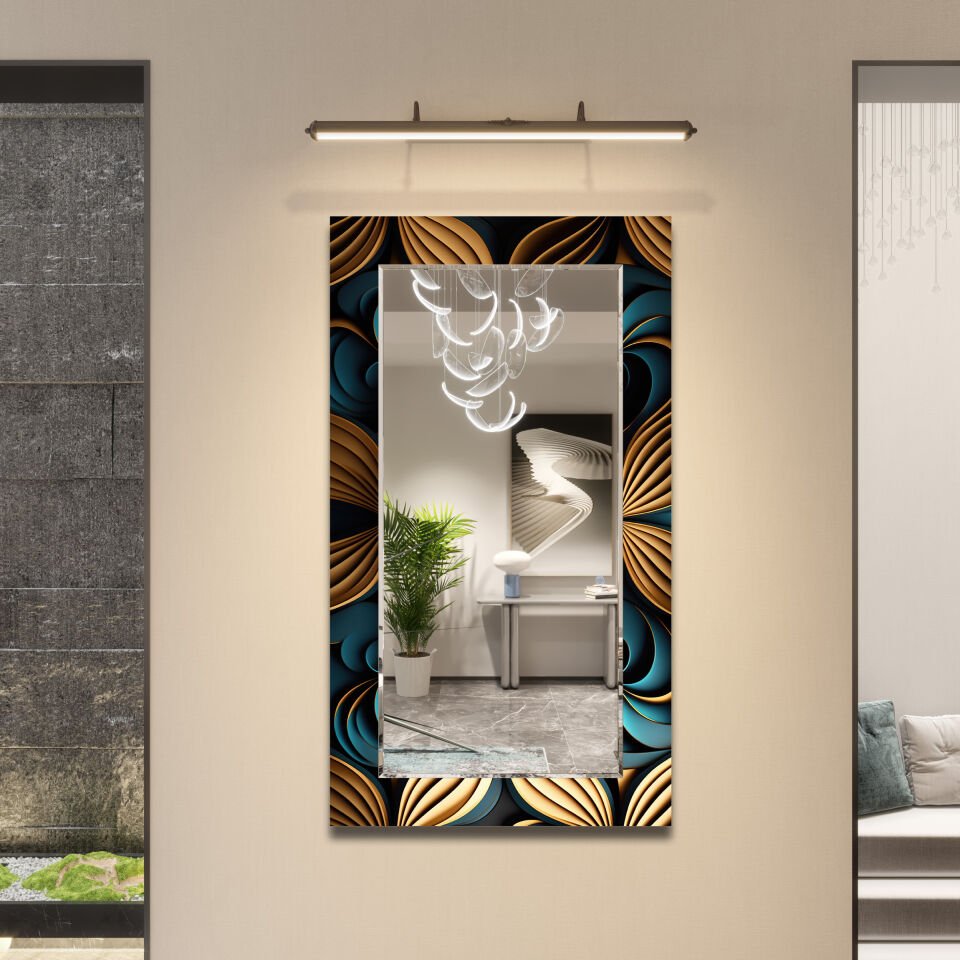 Dekoratif Modern Duvar Aynası - Lüks 3D Desenli Çerçeveli Tasarım | CFM-0039-DİKEY