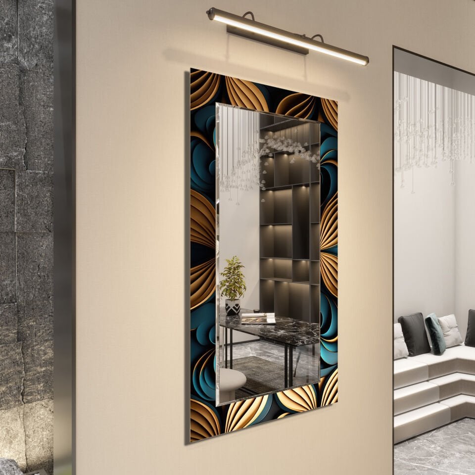 Dekoratif Modern Duvar Aynası - Lüks 3D Desenli Çerçeveli Tasarım | CFM-0039-DİKEY