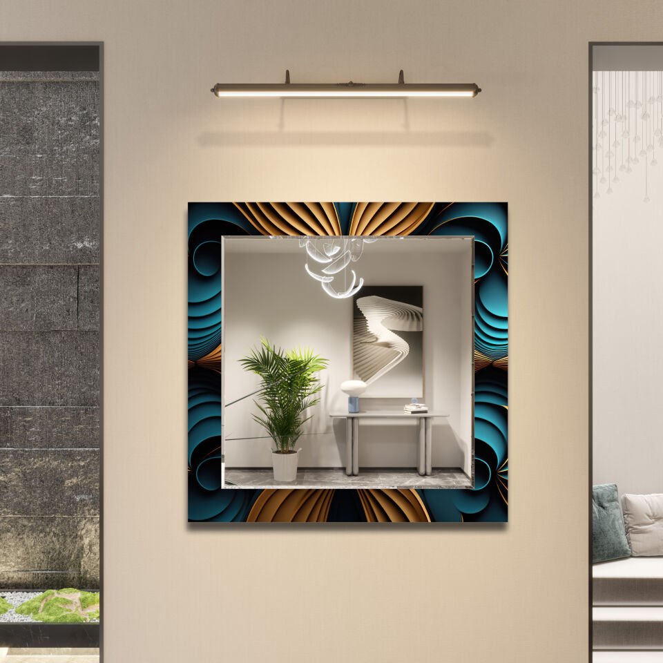 Dekoratif Modern Duvar Aynası - Lüks 3D Desenli Çerçeveli Tasarım | CFM-0039-KARE