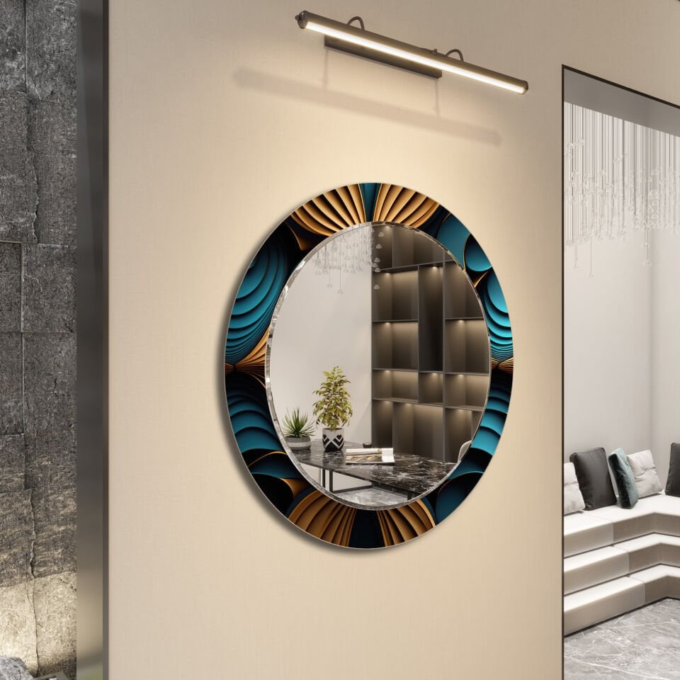 Dekoratif Modern Duvar Aynası - Lüks 3D Desenli Çerçeveli Tasarım | CFM-0039-YUVARLAK